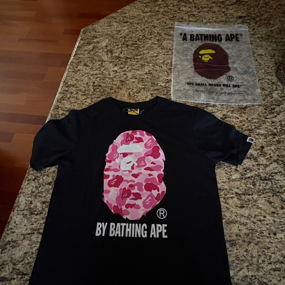 A Bathing Ape Black T-Shirt with Pink Camo Logo